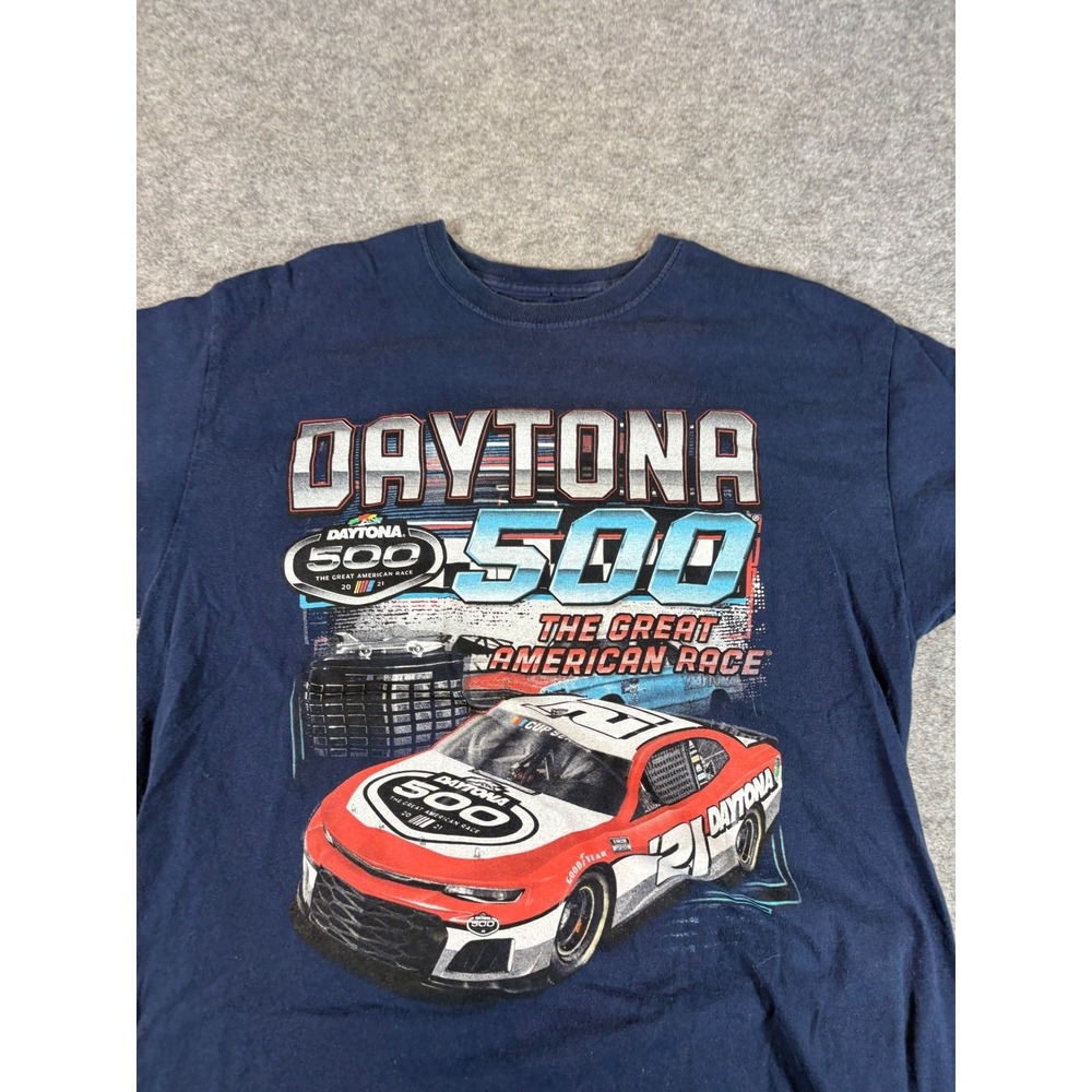 NASCAR Daytona 500 Shirt Mens Medium Blue Graphic Tee VTG 90s 2000s Racing Car